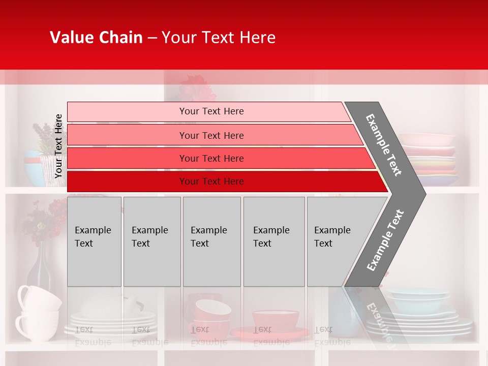 A Red And White Shelf Filled With Lots Of Dishes PowerPoint Template