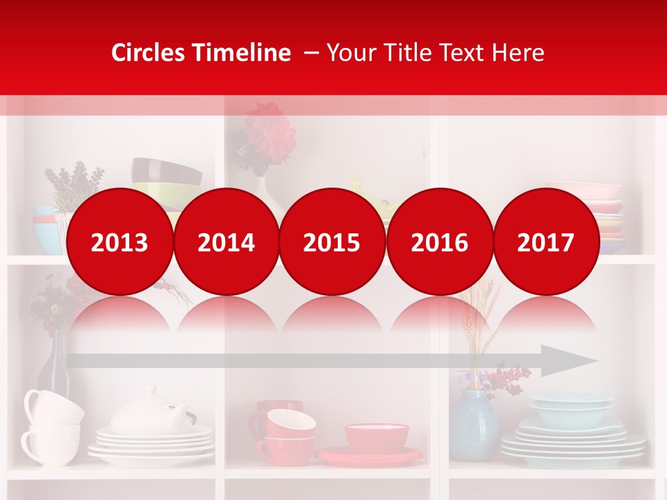 A Red And White Shelf Filled With Lots Of Dishes PowerPoint Template