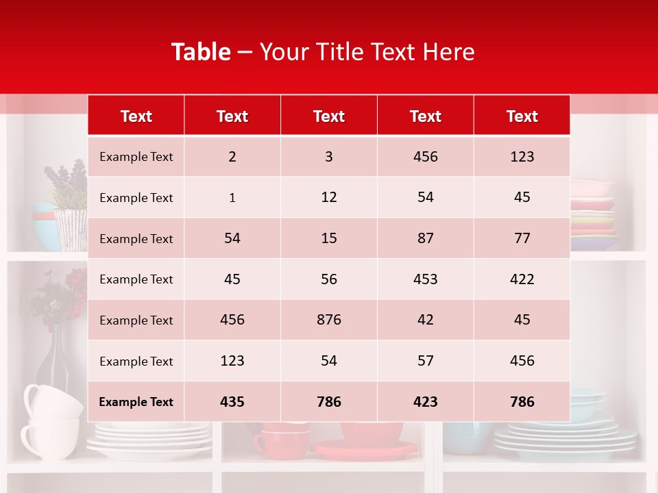 A Red And White Shelf Filled With Lots Of Dishes PowerPoint Template