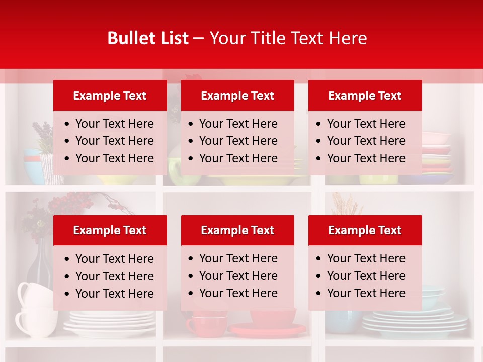 A Red And White Shelf Filled With Lots Of Dishes PowerPoint Template