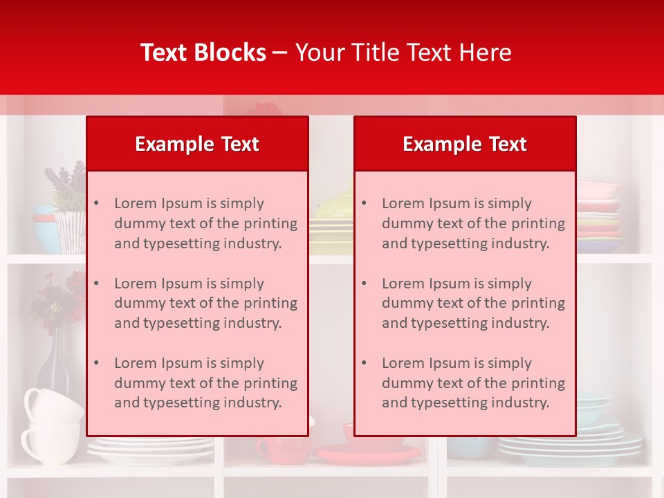 A Red And White Shelf Filled With Lots Of Dishes PowerPoint Template