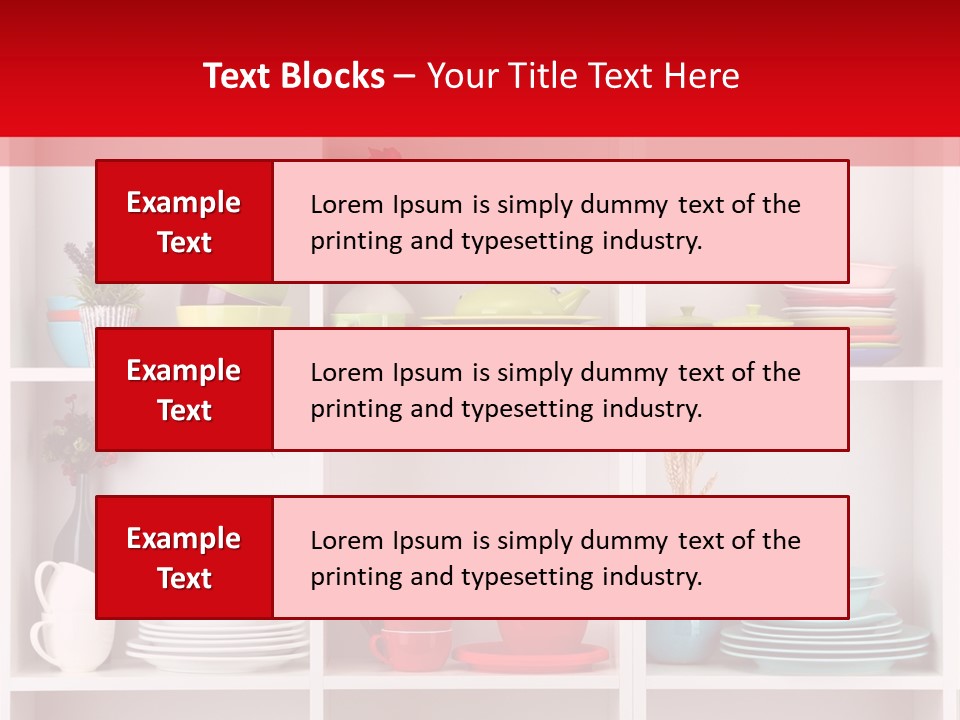 A Red And White Shelf Filled With Lots Of Dishes PowerPoint Template