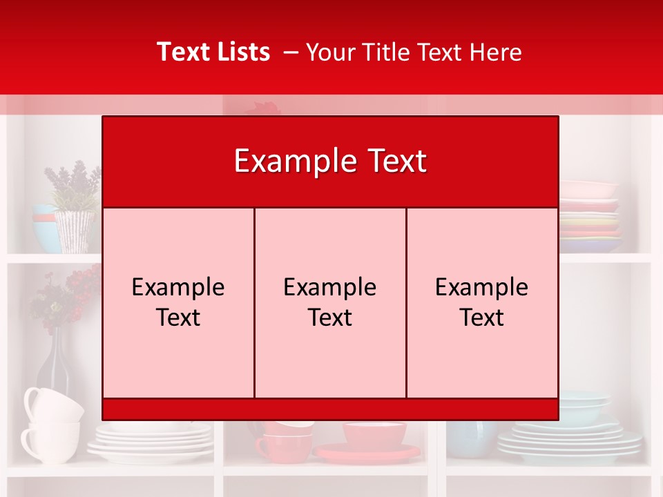 A Red And White Shelf Filled With Lots Of Dishes PowerPoint Template