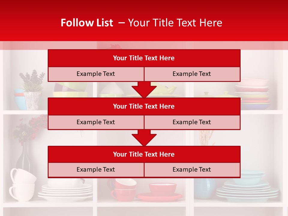 A Red And White Shelf Filled With Lots Of Dishes PowerPoint Template