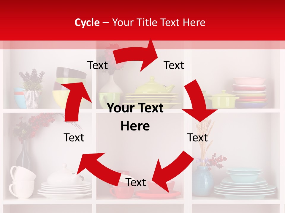 A Red And White Shelf Filled With Lots Of Dishes PowerPoint Template
