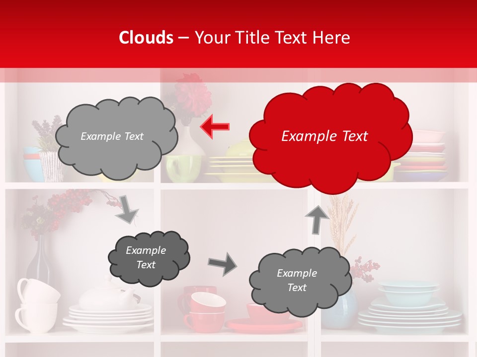 A Red And White Shelf Filled With Lots Of Dishes PowerPoint Template
