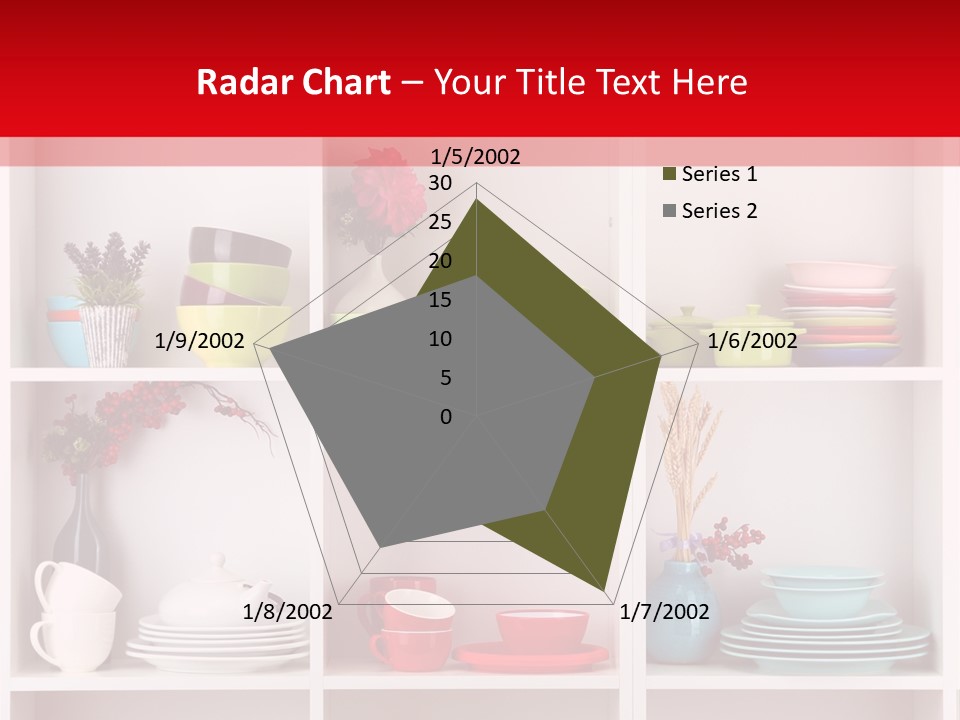 A Red And White Shelf Filled With Lots Of Dishes PowerPoint Template