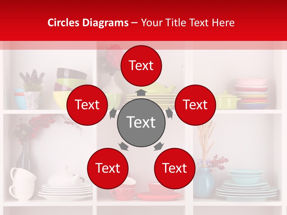 A Red And White Shelf Filled With Lots Of Dishes PowerPoint Template