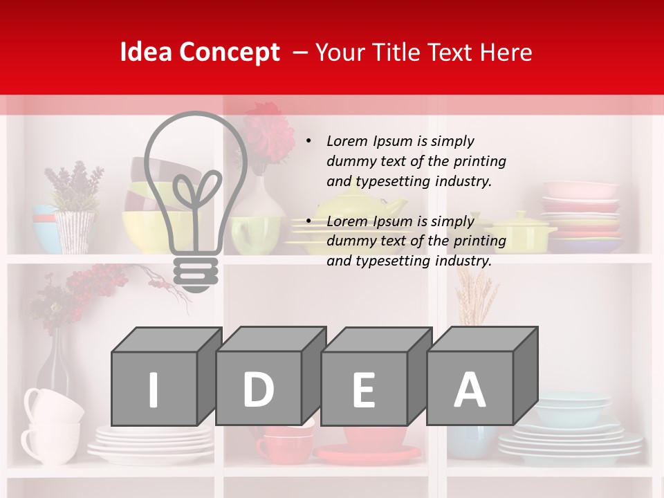 A Red And White Shelf Filled With Lots Of Dishes PowerPoint Template
