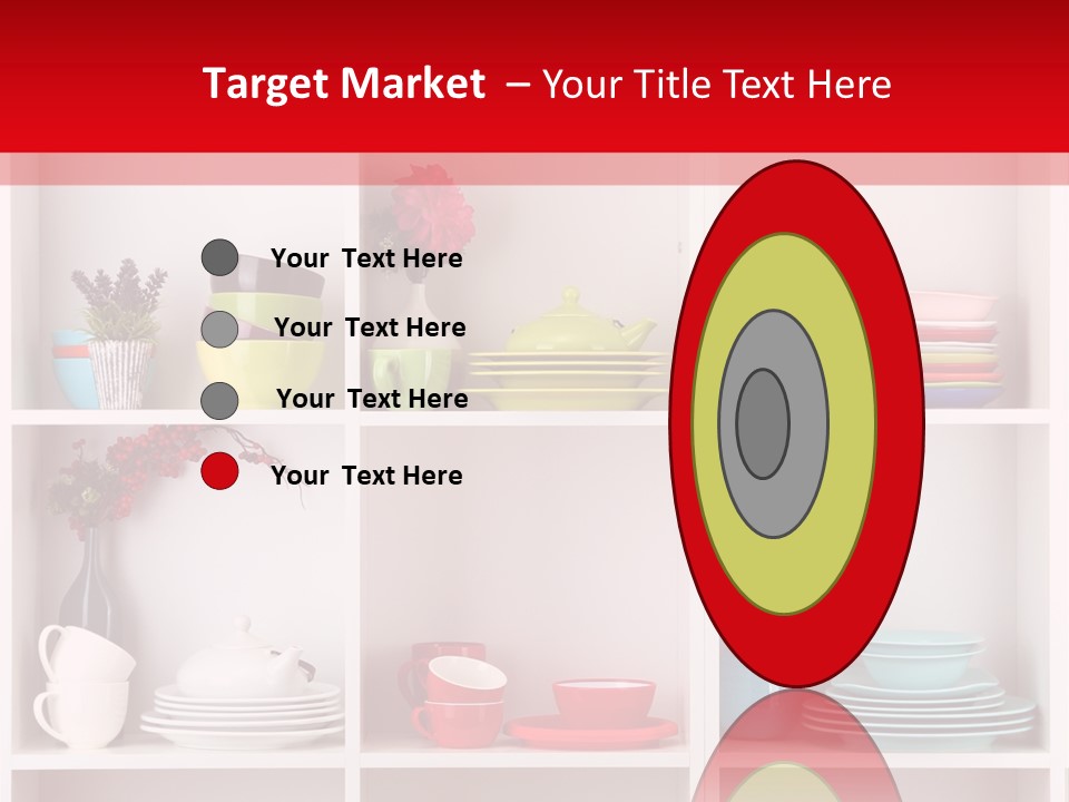 A Red And White Shelf Filled With Lots Of Dishes PowerPoint Template