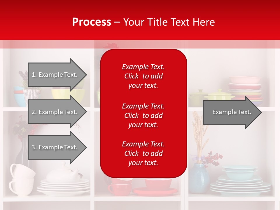 A Red And White Shelf Filled With Lots Of Dishes PowerPoint Template