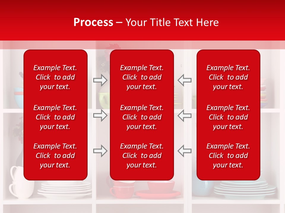 A Red And White Shelf Filled With Lots Of Dishes PowerPoint Template