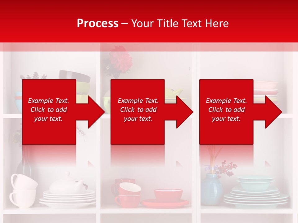 A Red And White Shelf Filled With Lots Of Dishes PowerPoint Template