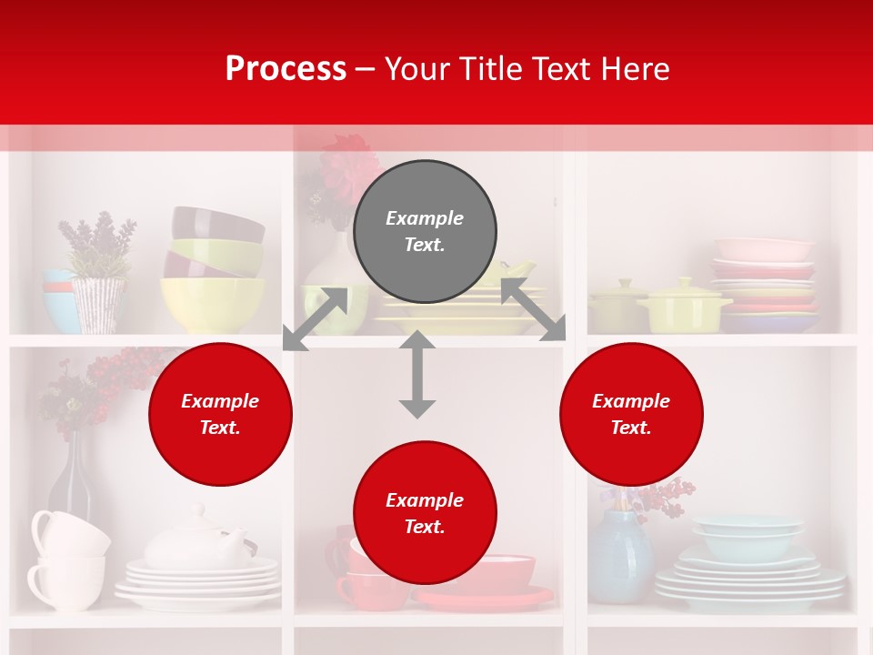 A Red And White Shelf Filled With Lots Of Dishes PowerPoint Template