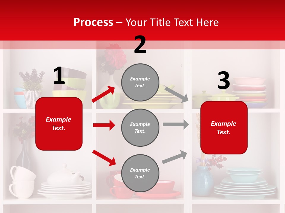 A Red And White Shelf Filled With Lots Of Dishes PowerPoint Template
