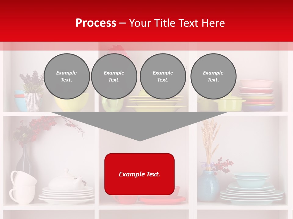 A Red And White Shelf Filled With Lots Of Dishes PowerPoint Template