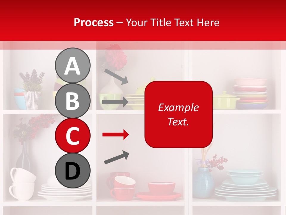 A Red And White Shelf Filled With Lots Of Dishes PowerPoint Template