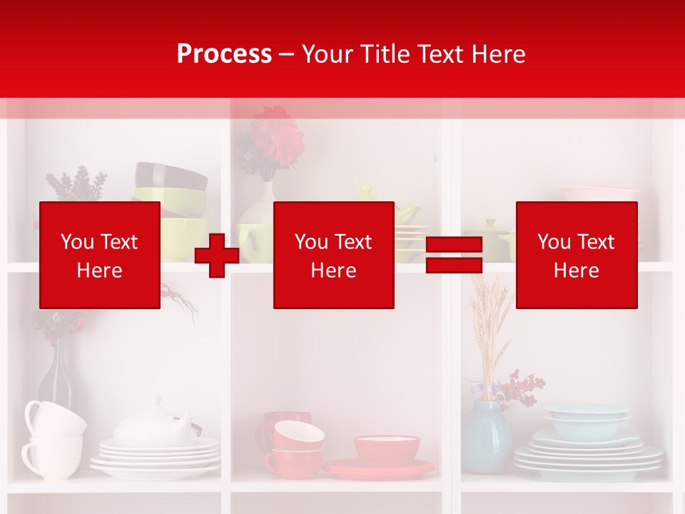 A Red And White Shelf Filled With Lots Of Dishes PowerPoint Template