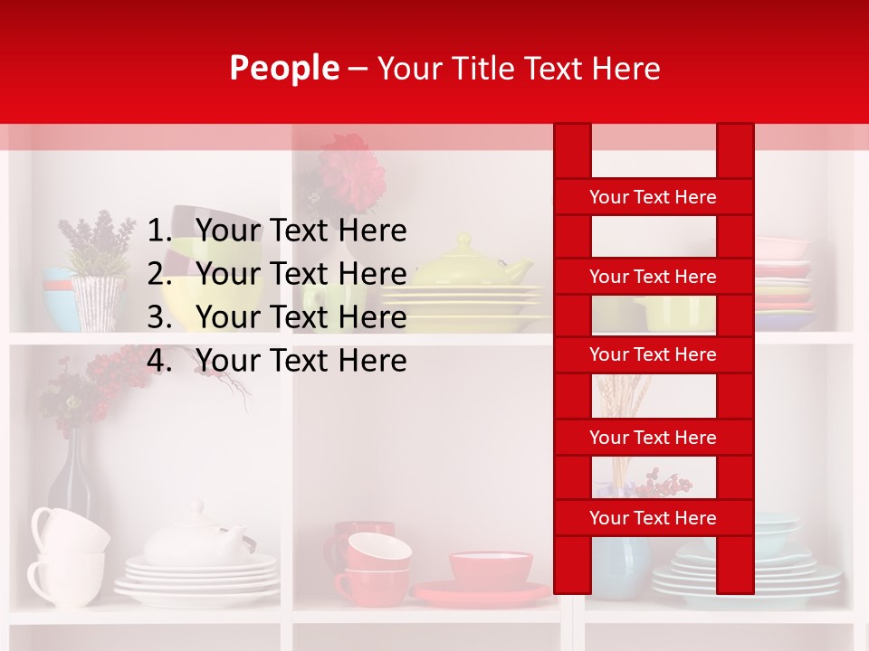 A Red And White Shelf Filled With Lots Of Dishes PowerPoint Template
