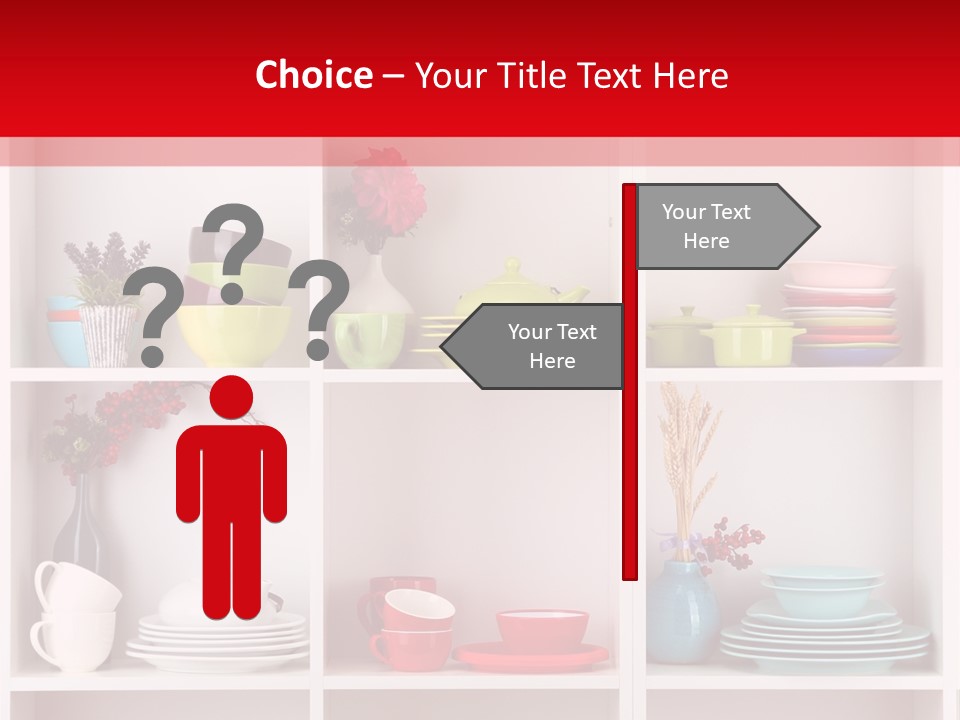 A Red And White Shelf Filled With Lots Of Dishes PowerPoint Template