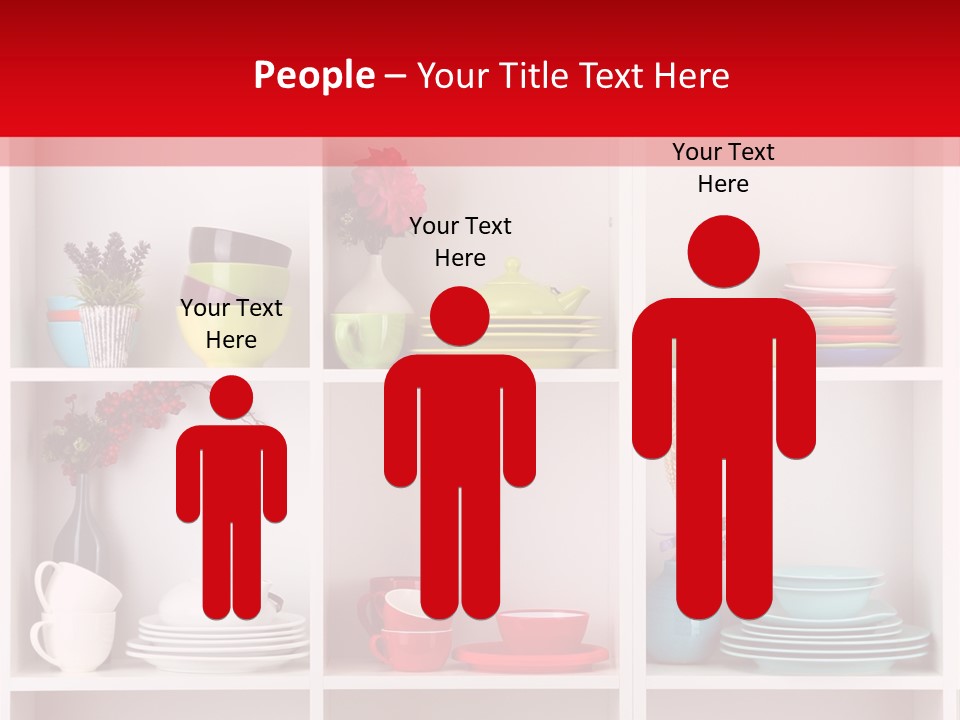 A Red And White Shelf Filled With Lots Of Dishes PowerPoint Template