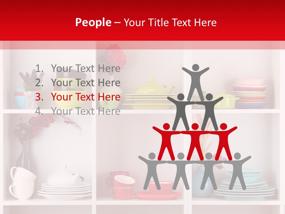 A Red And White Shelf Filled With Lots Of Dishes PowerPoint Template