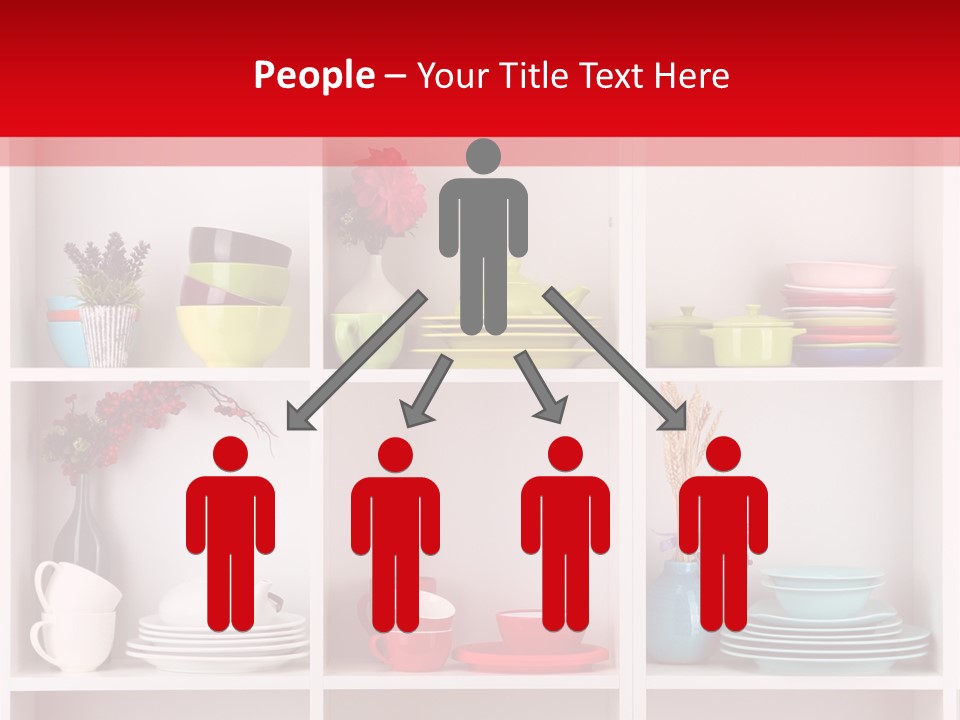 A Red And White Shelf Filled With Lots Of Dishes PowerPoint Template