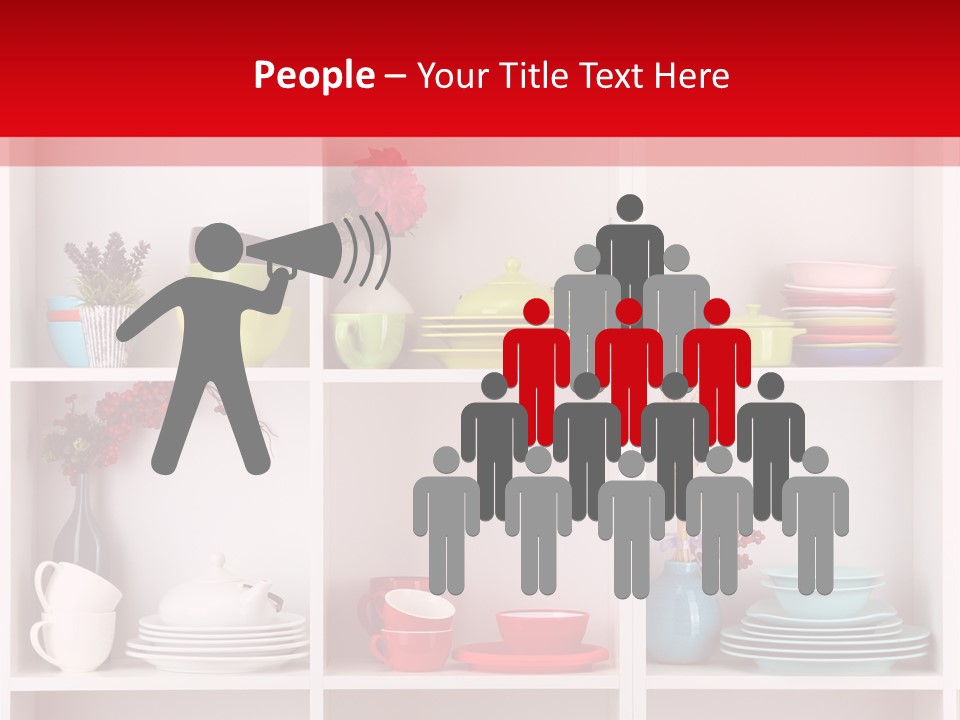 A Red And White Shelf Filled With Lots Of Dishes PowerPoint Template