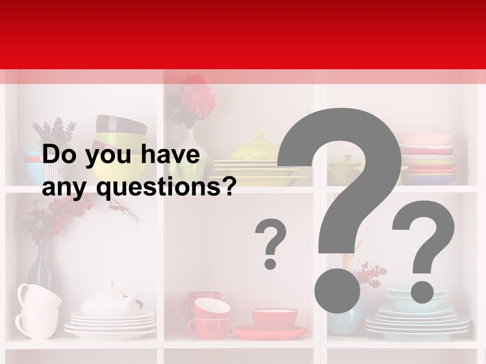 A Red And White Shelf Filled With Lots Of Dishes PowerPoint Template