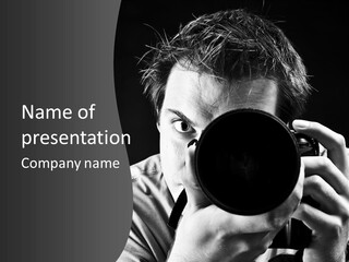 Slr Camera One Person Telephoto Lens PowerPoint Template