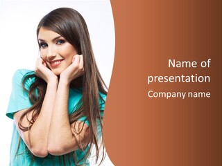 A Beautiful Woman With Long Hair Posing For A Picture PowerPoint Template