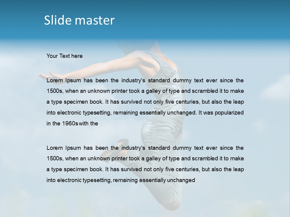 A Woman Jumping In The Air With Her Arms Outstretched PowerPoint Template