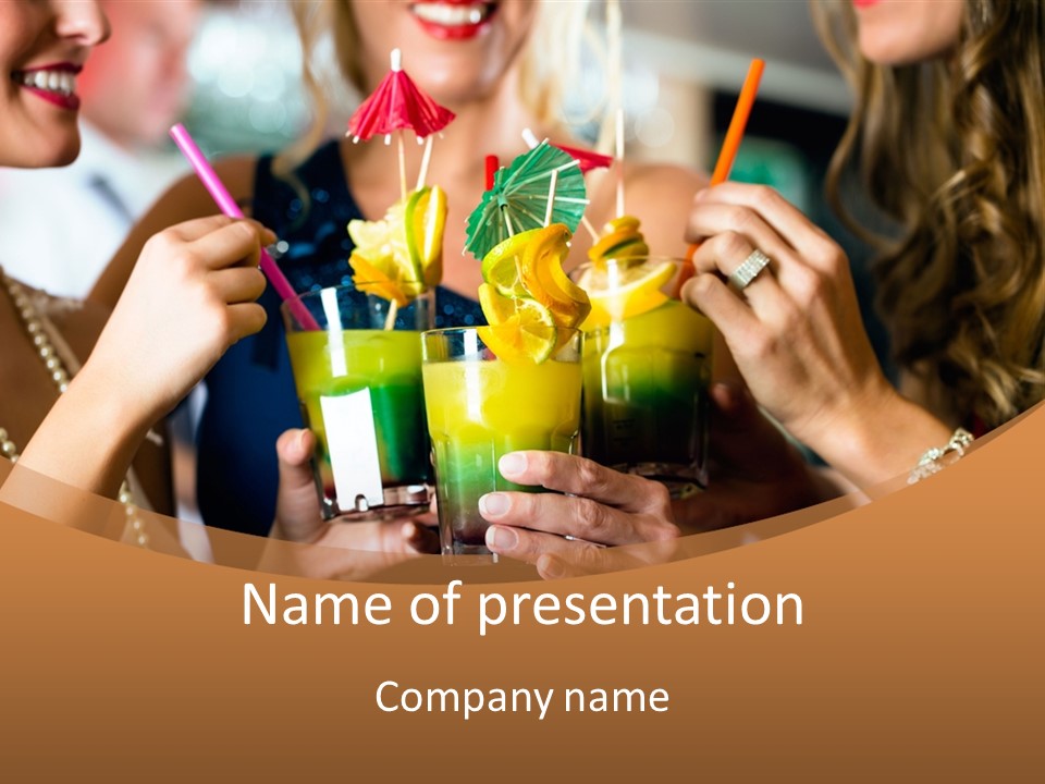 A Group Of Women Holding Up Drinks In Their Hands PowerPoint Template