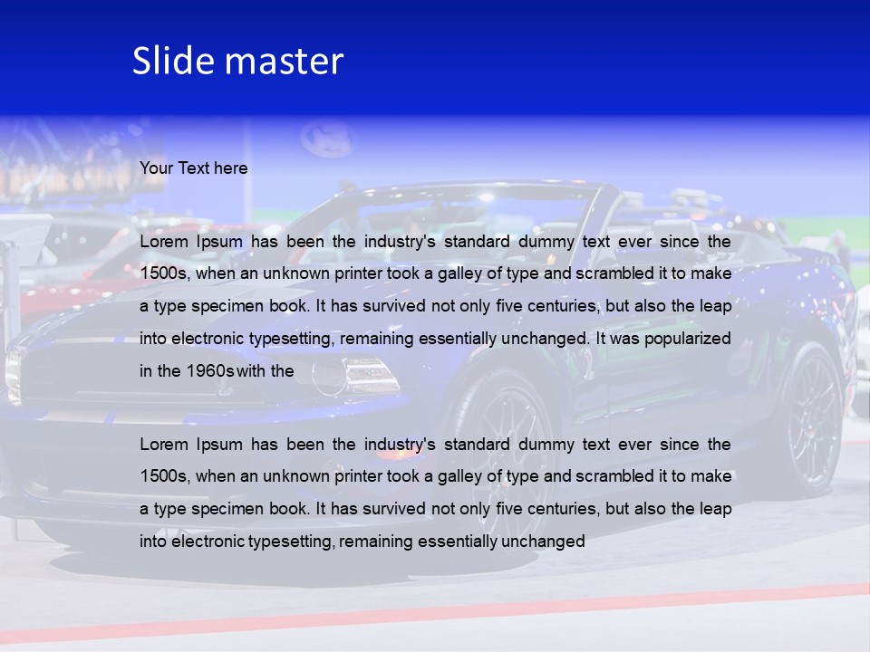 A Blue Mustang Car On Display At An Auto Show PowerPoint Template