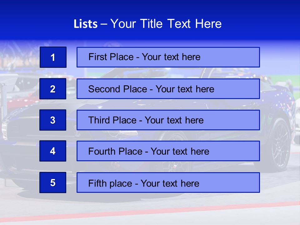 A Blue Mustang Car On Display At An Auto Show PowerPoint Template