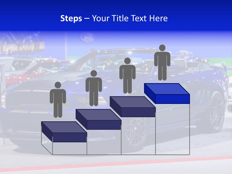 A Blue Mustang Car On Display At An Auto Show PowerPoint Template