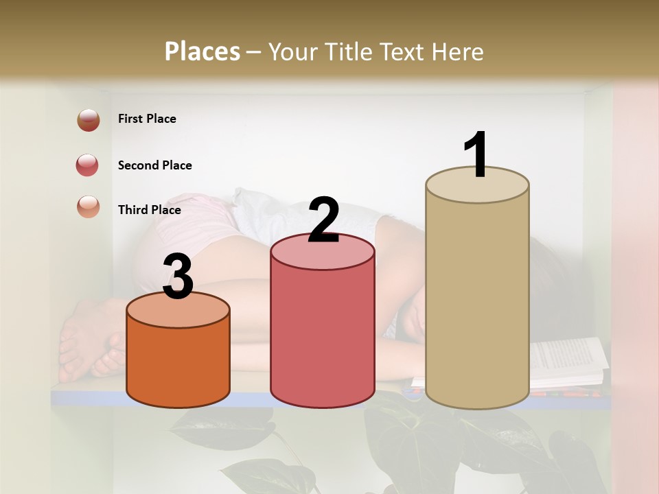 A Young Girl Is Sleeping On A Shelf With Books PowerPoint Template