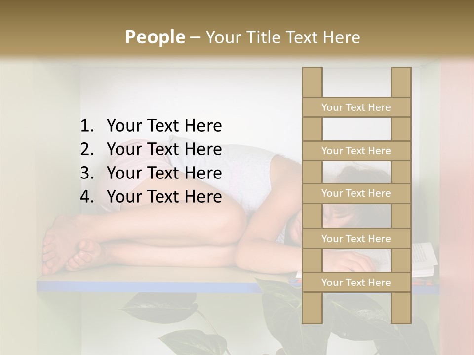 A Young Girl Is Sleeping On A Shelf With Books PowerPoint Template