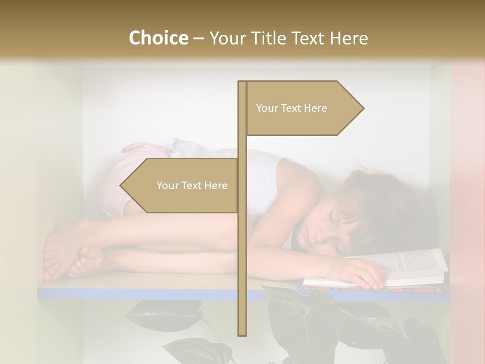A Young Girl Is Sleeping On A Shelf With Books PowerPoint Template