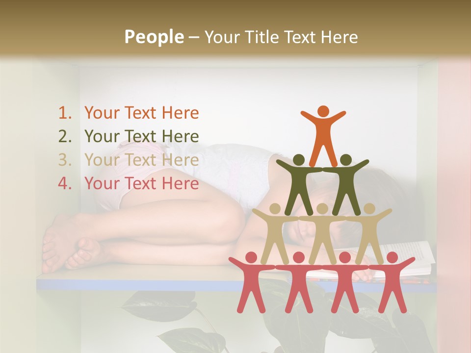 A Young Girl Is Sleeping On A Shelf With Books PowerPoint Template