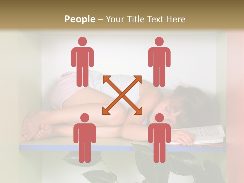 A Young Girl Is Sleeping On A Shelf With Books PowerPoint Template