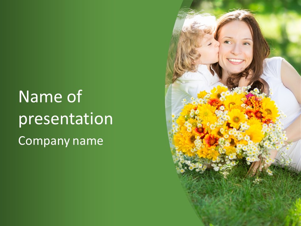 A Woman Holding A Child And A Bouquet Of Flowers PowerPoint Template