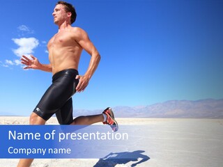 A Man Running In The Desert With No Shirt On PowerPoint Template