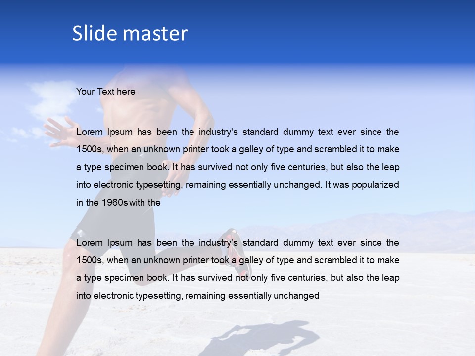 A Man Running In The Desert With No Shirt On PowerPoint Template