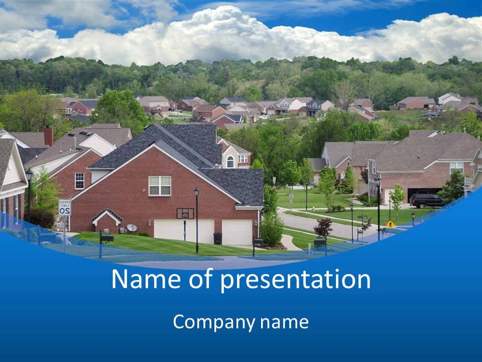 A Neighborhood With Houses And Trees In The Background PowerPoint Template