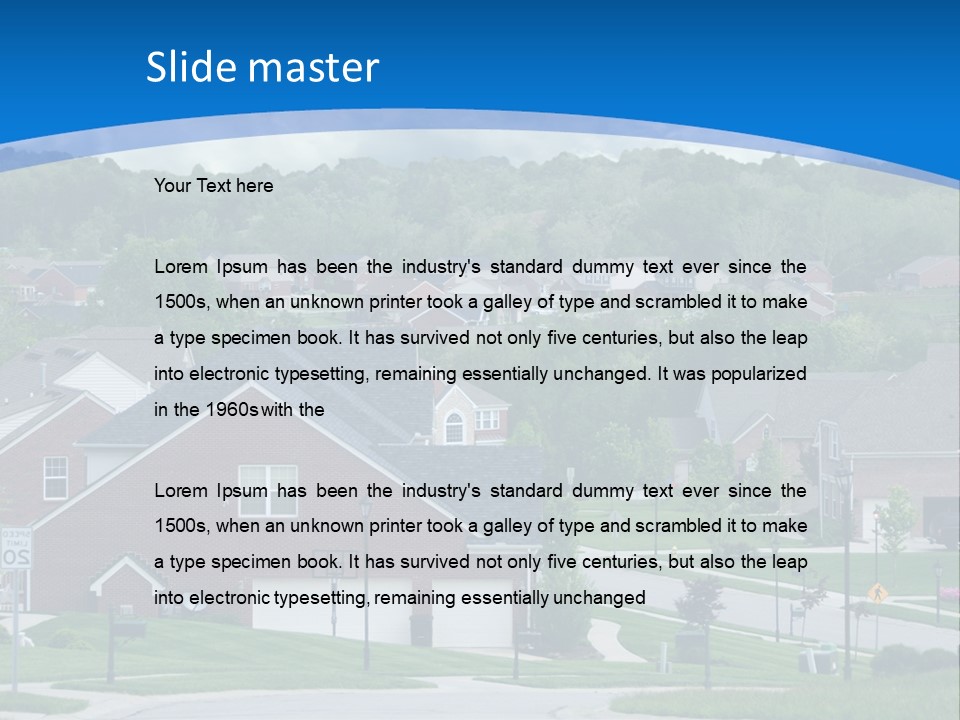 A Neighborhood With Houses And Trees In The Background PowerPoint Template