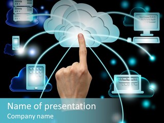 A Person Touching A Cloud With A Finger On It PowerPoint Template