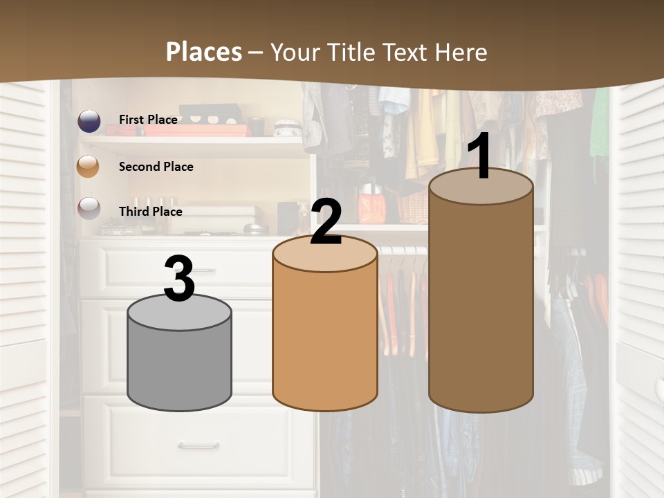 An Open Closet With Clothes And Baskets On It PowerPoint Template