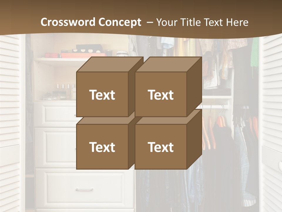An Open Closet With Clothes And Baskets On It PowerPoint Template