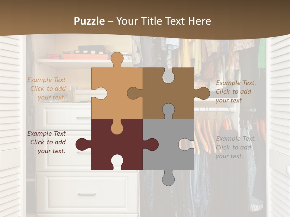 An Open Closet With Clothes And Baskets On It PowerPoint Template